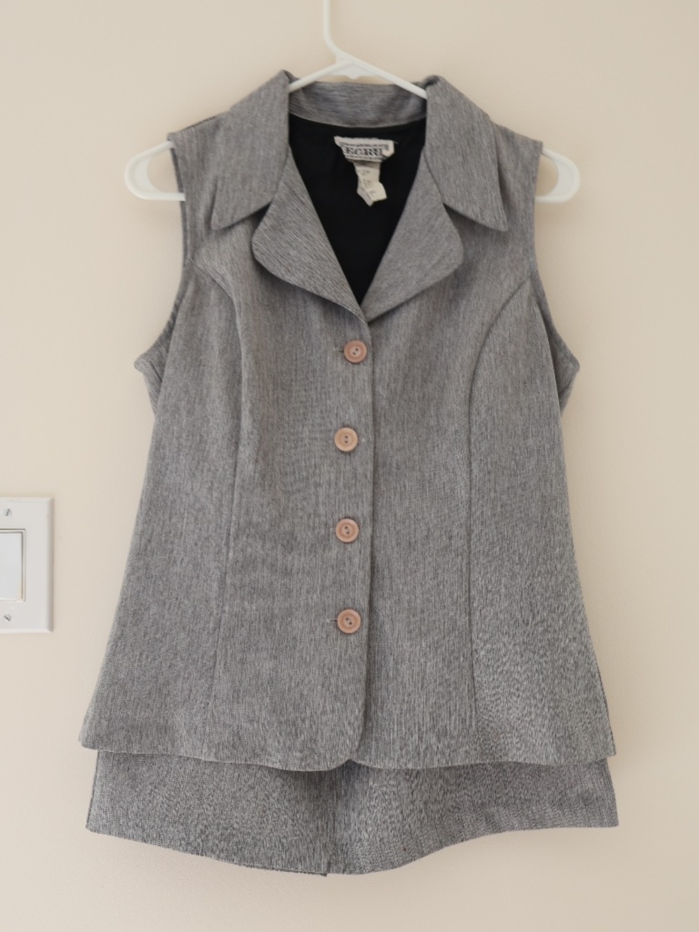 Vintage Ecru 2-Piece Collared Button-Up Vest Skirt Set Gray Preppy Y2K Retro